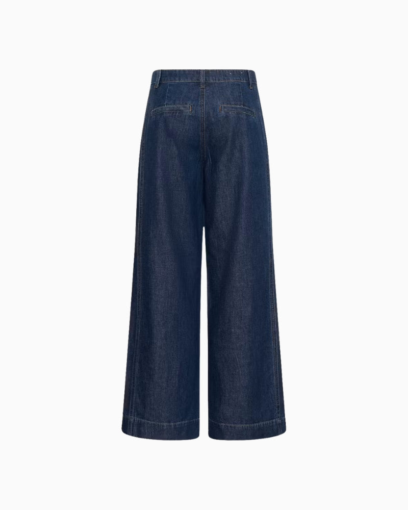 My Essential Wardrobe Hilma Wide Pants in Dark Denim back view