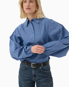 My Essential Wardrobe Ilse Balloon Sleeve Shirt in Blue sleeve detail