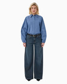 My Essential Wardrobe Ilse Balloon Sleeve Shirt in Blue styled view