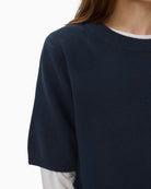 My Essential Wardrobe Jola Pullover in Navy crew neckline detail