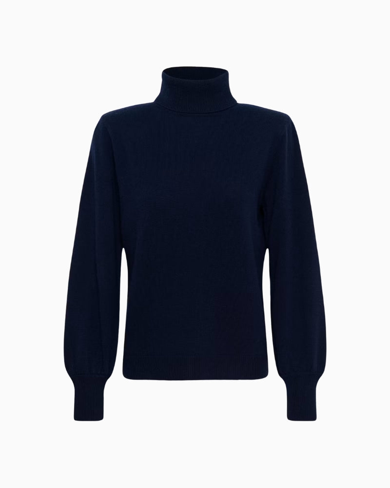 My Essential Wardrobe Jola Rollneck Pullover in Blue fabric detail