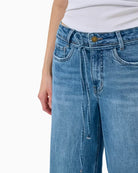 My Essential Wardrobe Karo 144 Mid X-Wide Jeans medium blue wash waistband tie detail