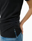My Essential Wardrobe MWHelle Blouse black side view showing gathered detail