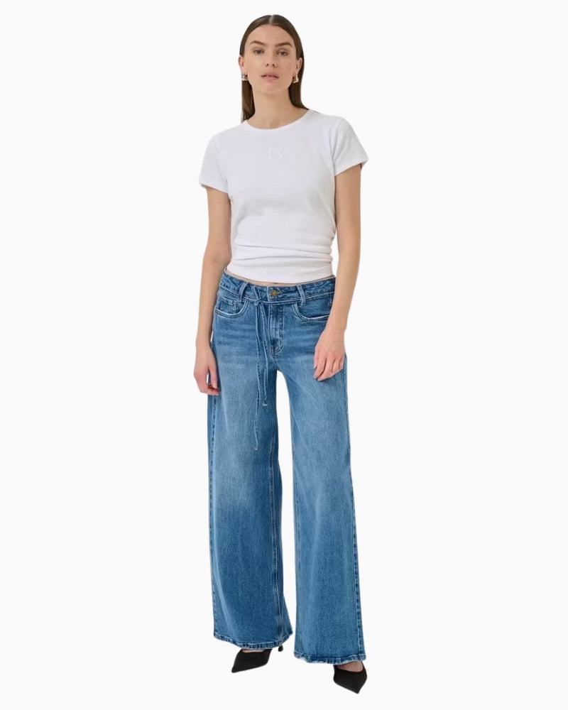 My Essential Wardrobe Karo 144 Mid X-Wide Jeans medium blue wash full outfit front