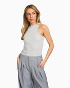 My Essential Wardrobe Mandy Rib Top light grey front view