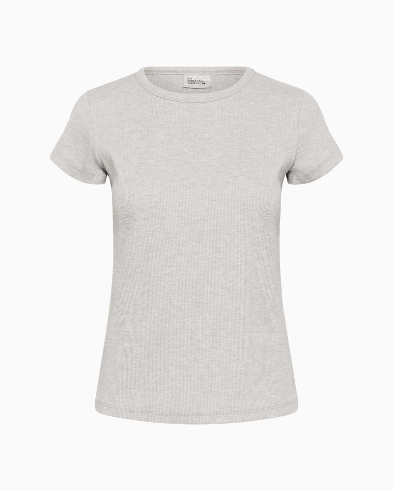 My Essential Wardrobe Mandy Tee light grey melange fabric detail