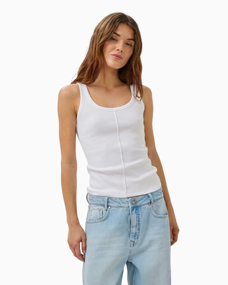 My Essential Wardrobe Mandy white ribbed tank top front view with scoop neckline