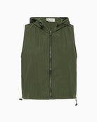 My Essential Wardrobe Mulla green hooded waistcoat zip closure front view 
