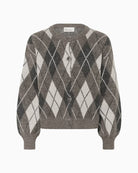 My Essential Wardrobe Paloma Check Knit Cardigan brown check detail