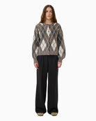 My Essential Wardrobe Paloma Check Knit Cardigan brown full front view