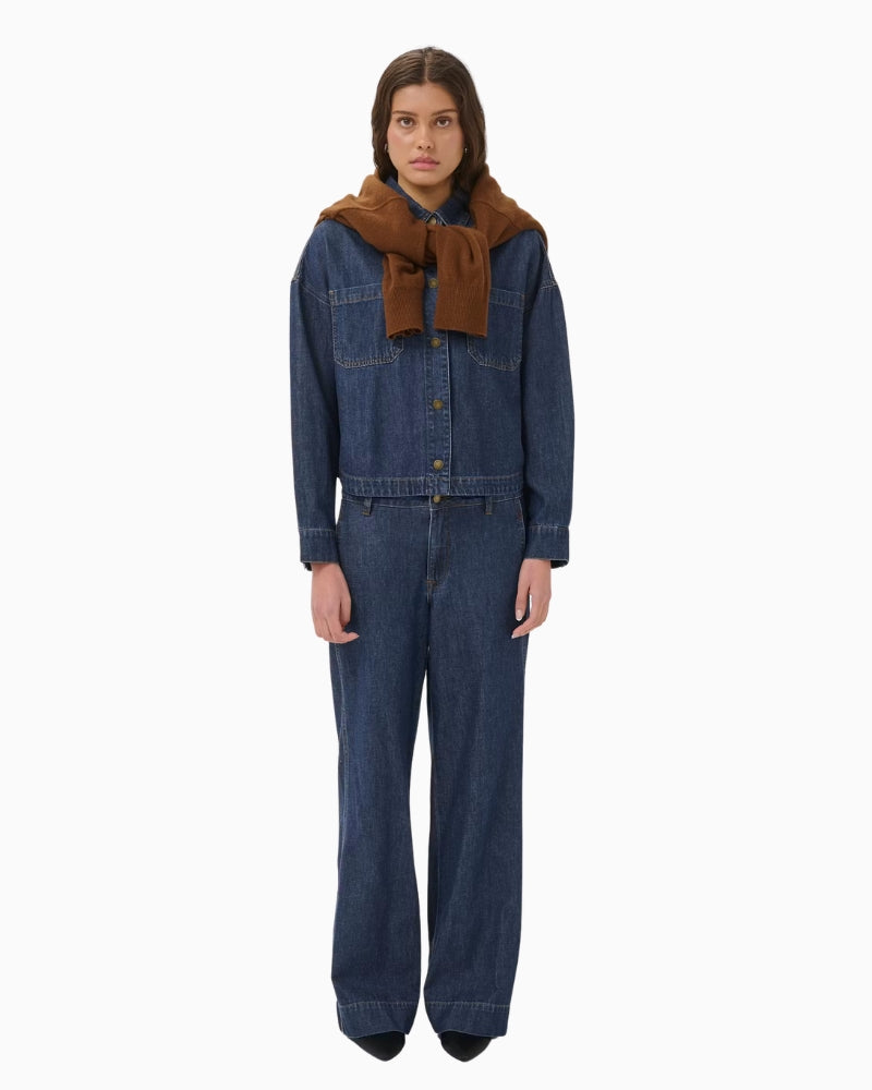 My Essential Wardrobe Solia Denim Shirt in Dark Denim front view