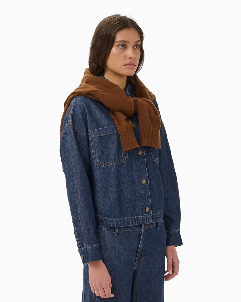 My Essential Wardrobe Solia Denim Shirt in Dark Denim side view
