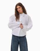My Essential Wardrobe Sunna Balloon Sleeve Shirt in White sleeve detail
