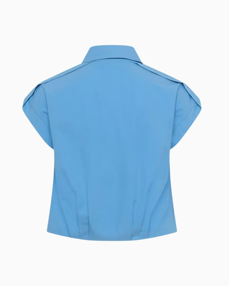 My Essential Wardrobe Sunna blue cropped shirt back view 