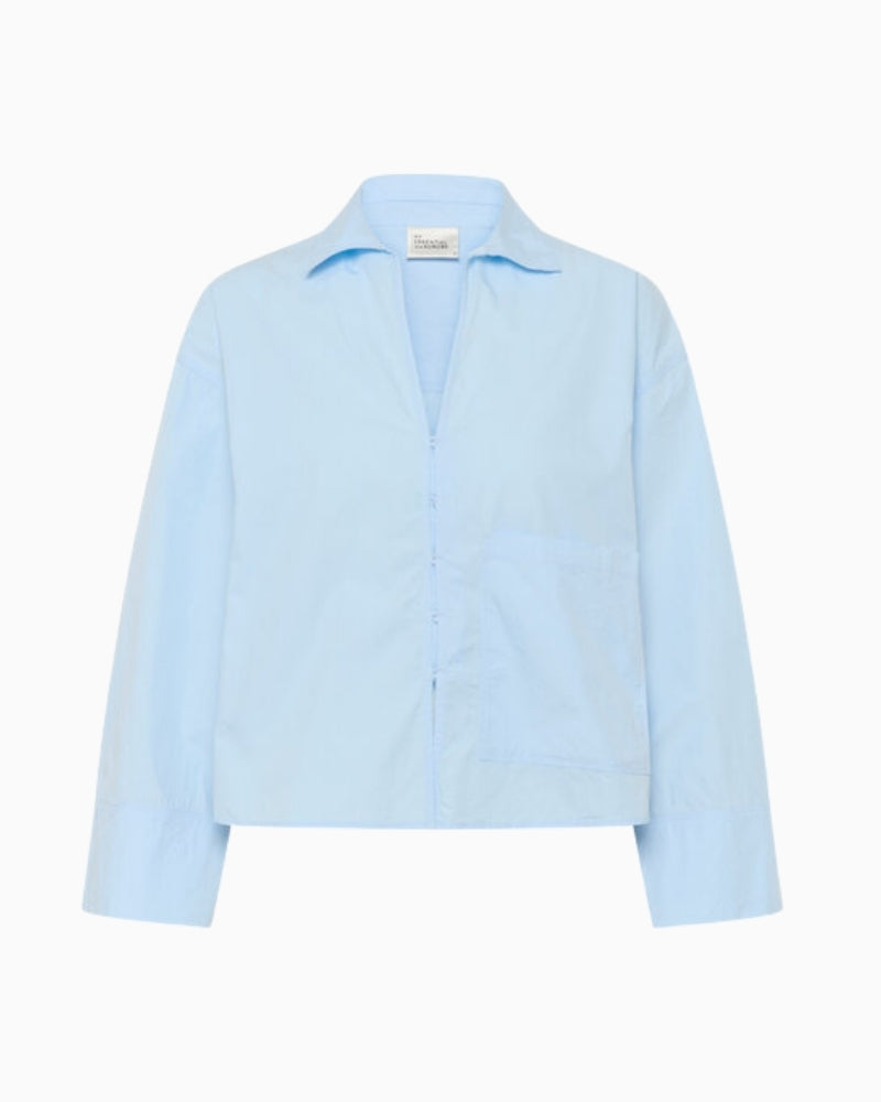 My Essential Wardrobe Sunna boxy short shirt blue flat front view