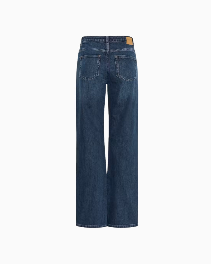 My Essential Wardrobe The Louis High Wide Jeans in Dark Denim five-pocket detail