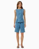 My Essential Wardrobe denim blue shorts full outfit front