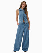 My Essential Wardrobe denim vest full outfit view with matching jeans