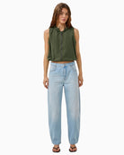 My Essential Wardrobe green waistcoat full outfit view with jeans