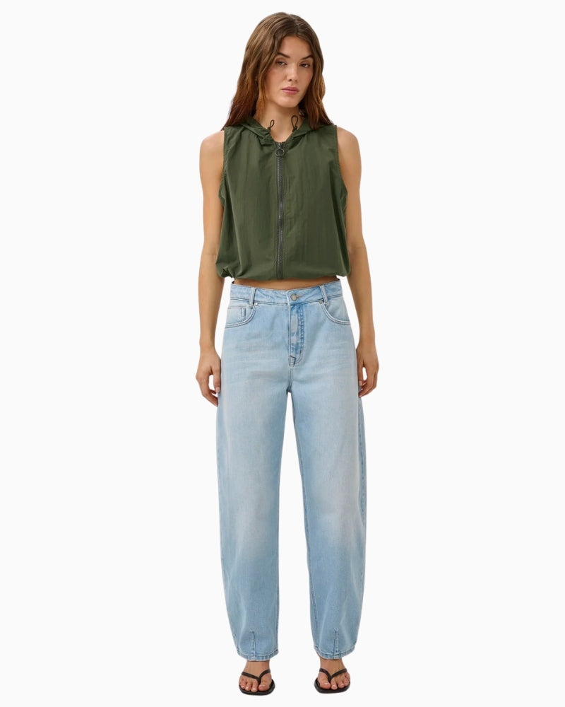 My Essential Wardrobe green waistcoat full outfit view with jeans