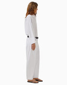 My Essential Wardrobe white cropped barrel leg jeans side view