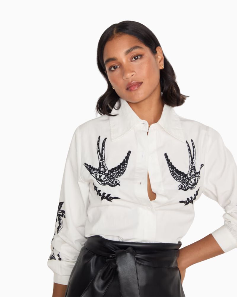 Never Fully Dressed - Embroidered Swallow Shirt 