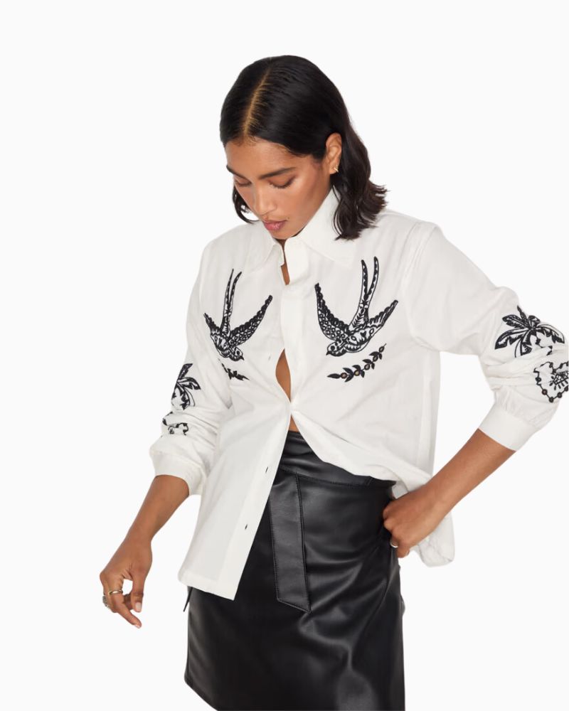 Never Fully Dressed - Embroidered Swallow Shirt 