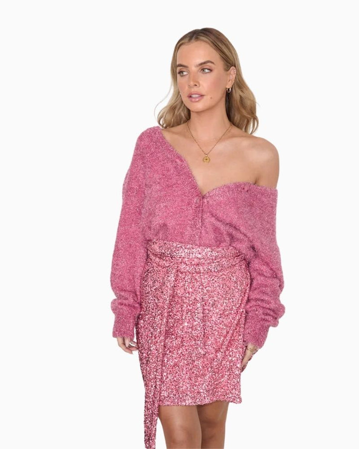 Never Fully Dressed - Pink Metallic Cardigan