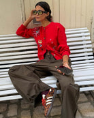 Never Fully Dressed Amore Forrest Cardigan in red embroidery detail
