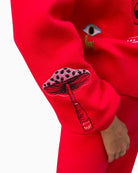 Never Fully Dressed Amore Forrest Cardigan in red sleeve embroidery detail