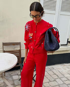 Never Fully Dressed Amore Forrest Cardigan in red styled view