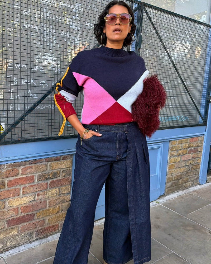 Never Fully Dressed Argyle Knit Jumper in Multi styled view