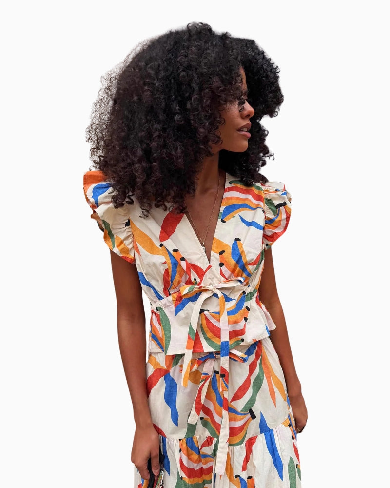 Never Fully Dressed Banana Kerri Top in Cream banana print detail