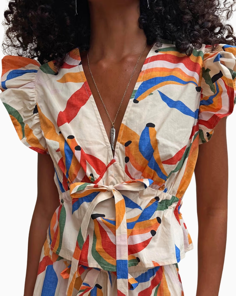 Never Fully Dressed Banana Kerri Top in Cream tie front detail