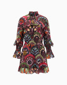 Never Fully Dressed Casablanca Mini Dress in black front view with multicoloured geometric print