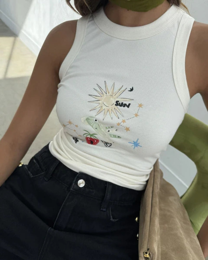 Never Fully Dressed Celestial Rib Tank in Cream close-up detail
