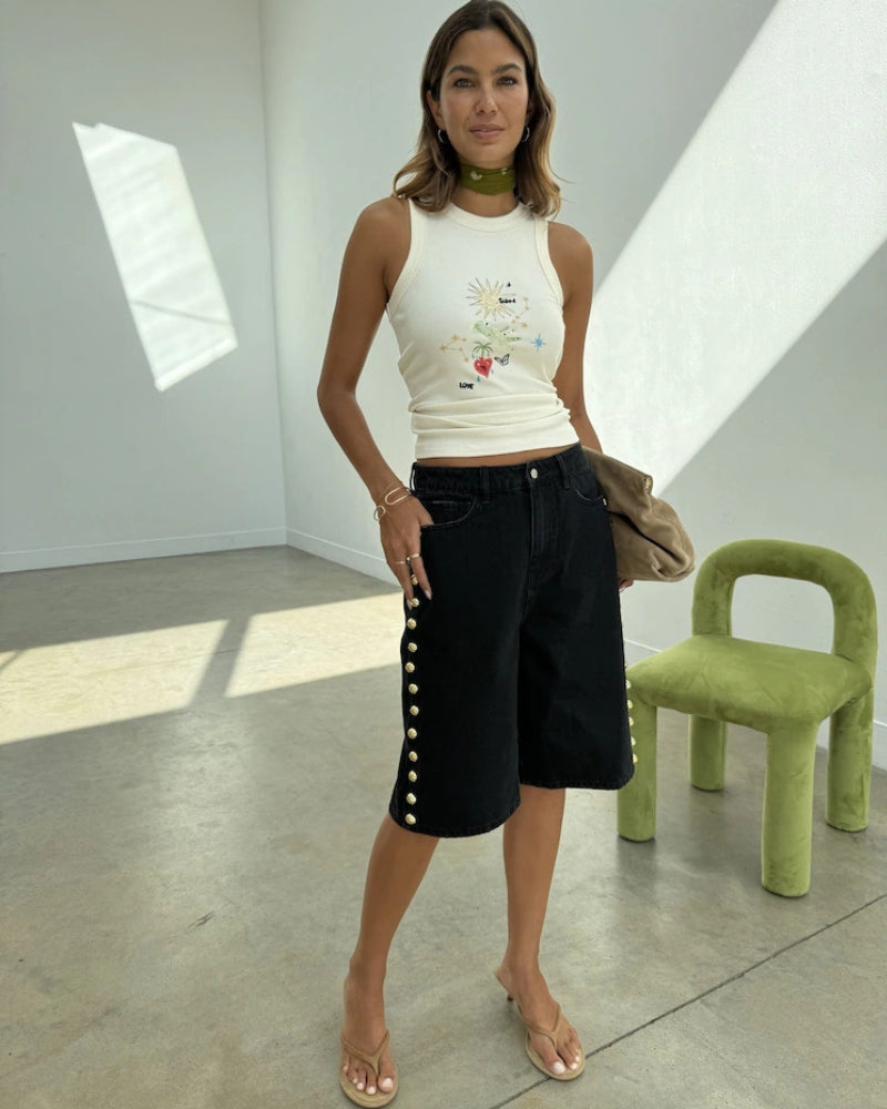 Never Fully Dressed Celestial Rib Tank in Cream front view