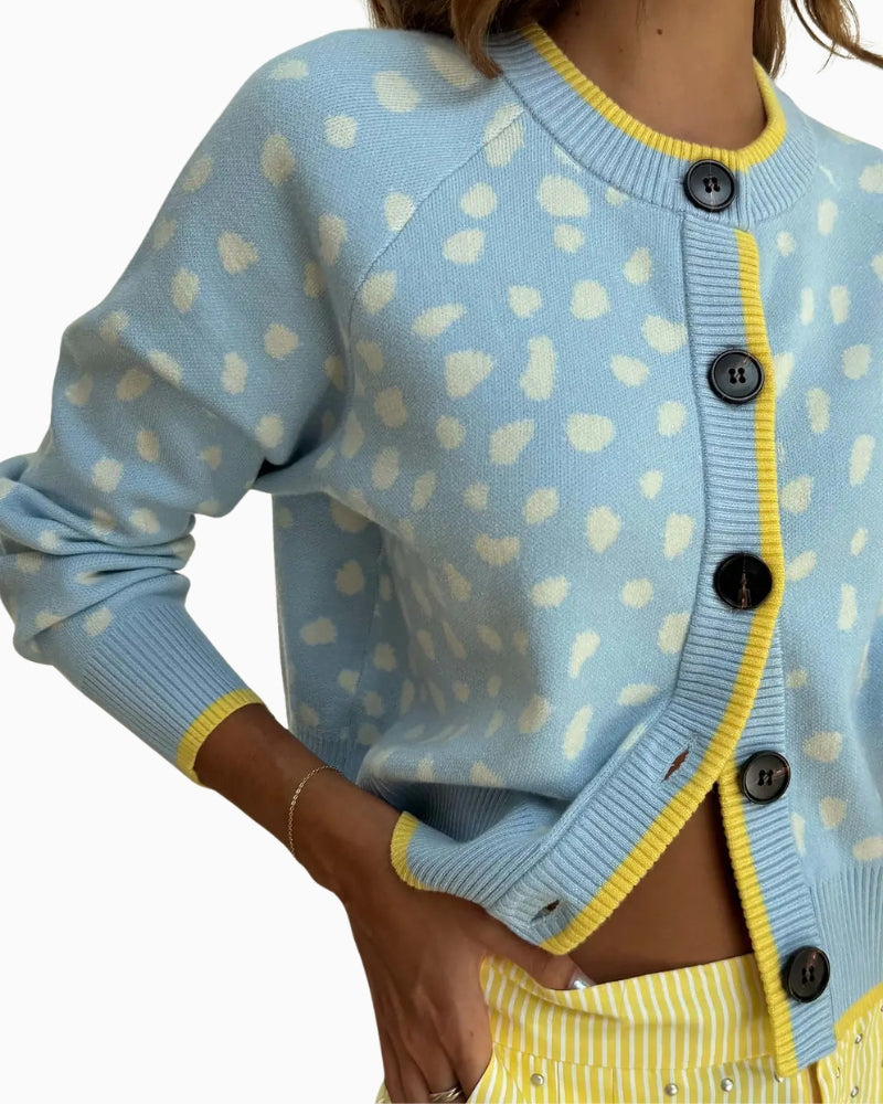 Never Fully Dressed Cheryl Cardigan in Blue Fawn button fastening detail