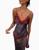 Never Fully Dressed Deer Aurelia Top in brown burgundy lace neckline detail