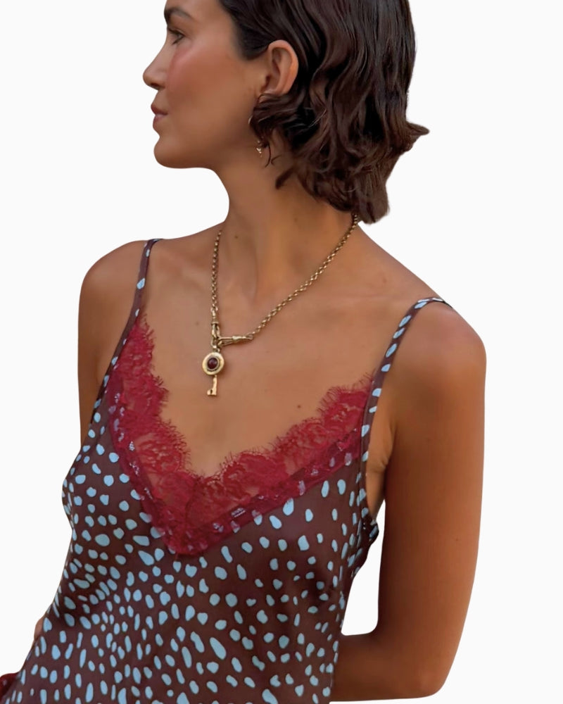 Never Fully Dressed Deer Aurelia Top in brown spot print detail