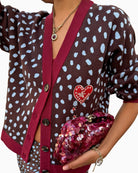 Never Fully Dressed Deer Cardigan in brown button-front detail