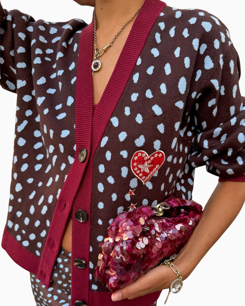Never Fully Dressed Deer Cardigan in brown button-front detail