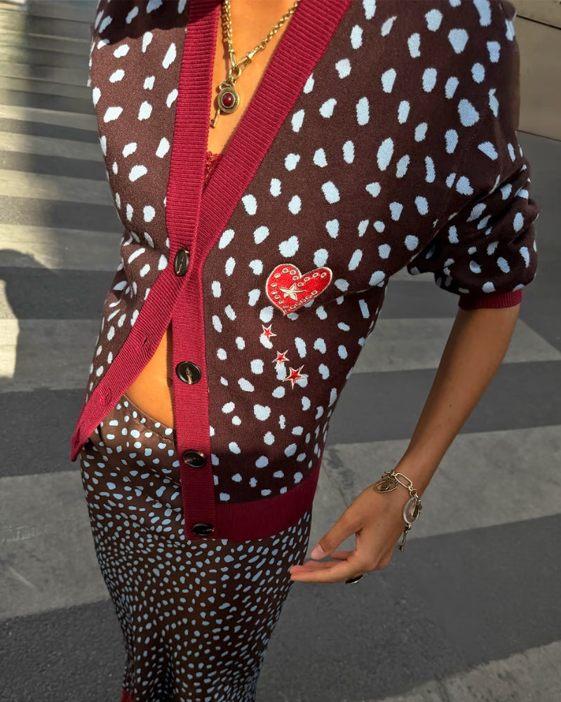 Never Fully Dressed Deer Cardigan in brown embroidered chest detail
