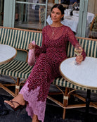 Never Fully Dressed Deer Mesh Top in burgundy deer print detail