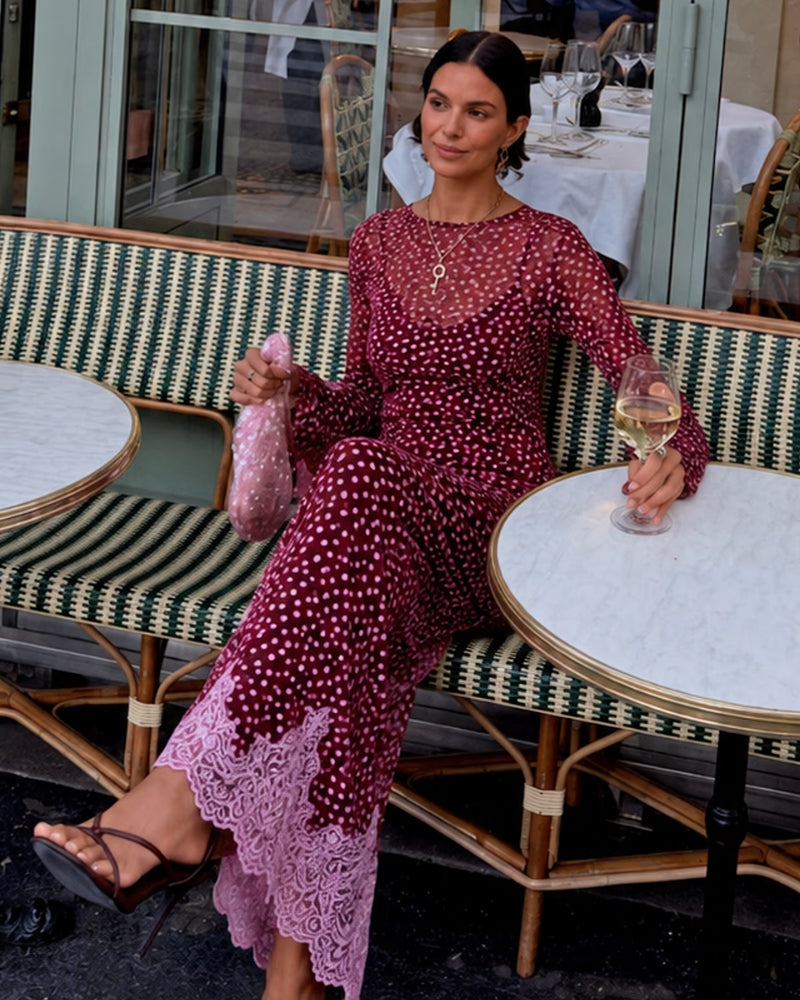 Never Fully Dressed Deer Mesh Top in burgundy deer print detail