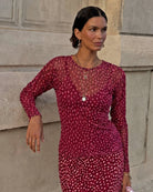 Never Fully Dressed Deer Mesh Top in burgundy front view