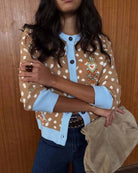 Never Fully Dressed Deer Print Hollie Cardigan beige detail embroidery