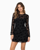 Never Fully Dressed Devore Mini Aria Dress in Black front view