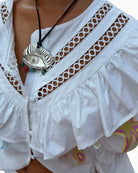 Never Fully Dressed Dreamer Willa top white ruffle neckline detail