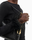 Never Fully Dressed Feather Bodysuit in Black long sleeve detail